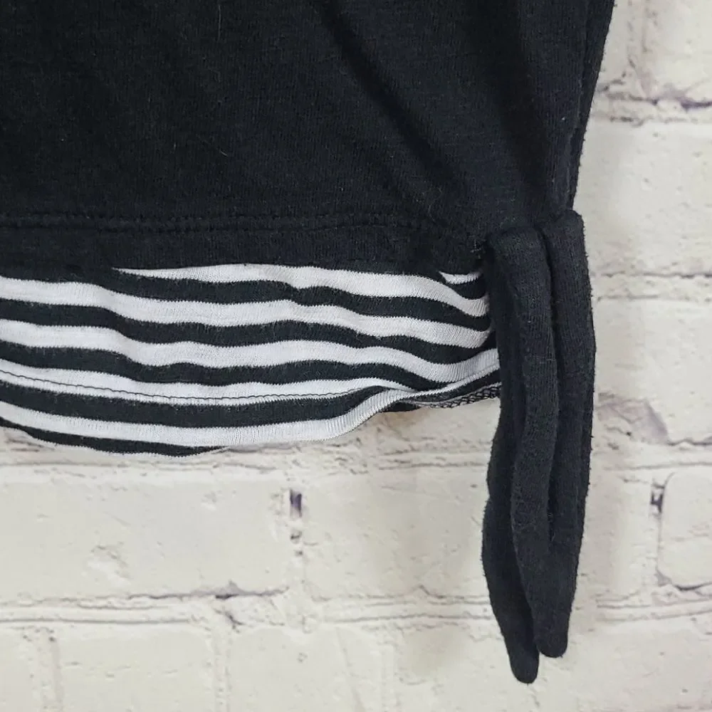 Justice Black Sequin Knit Top Stripe Hem Side Knot Tee Girls Size 10 Trendy Soft